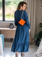 Pour Moi Blue Carmen Fuller Bust Woven Elasticated Neckline Long Sleeve Midaxi Dress - Image 2 of 4
