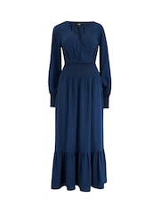 Pour Moi Blue Carmen Fuller Bust Woven Elasticated Neckline Long Sleeve Midaxi Dress - Image 3 of 4