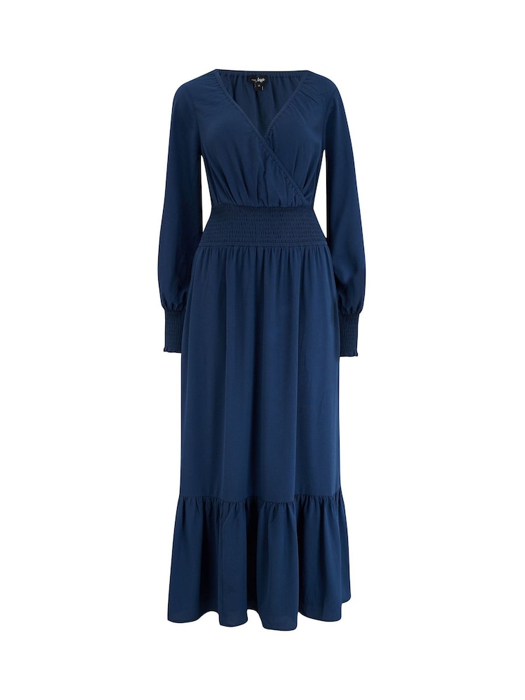 Pour Moi Blue Carmen Fuller Bust Woven Elasticated Neckline Long Sleeve Midaxi Dress - Image 3 of 4