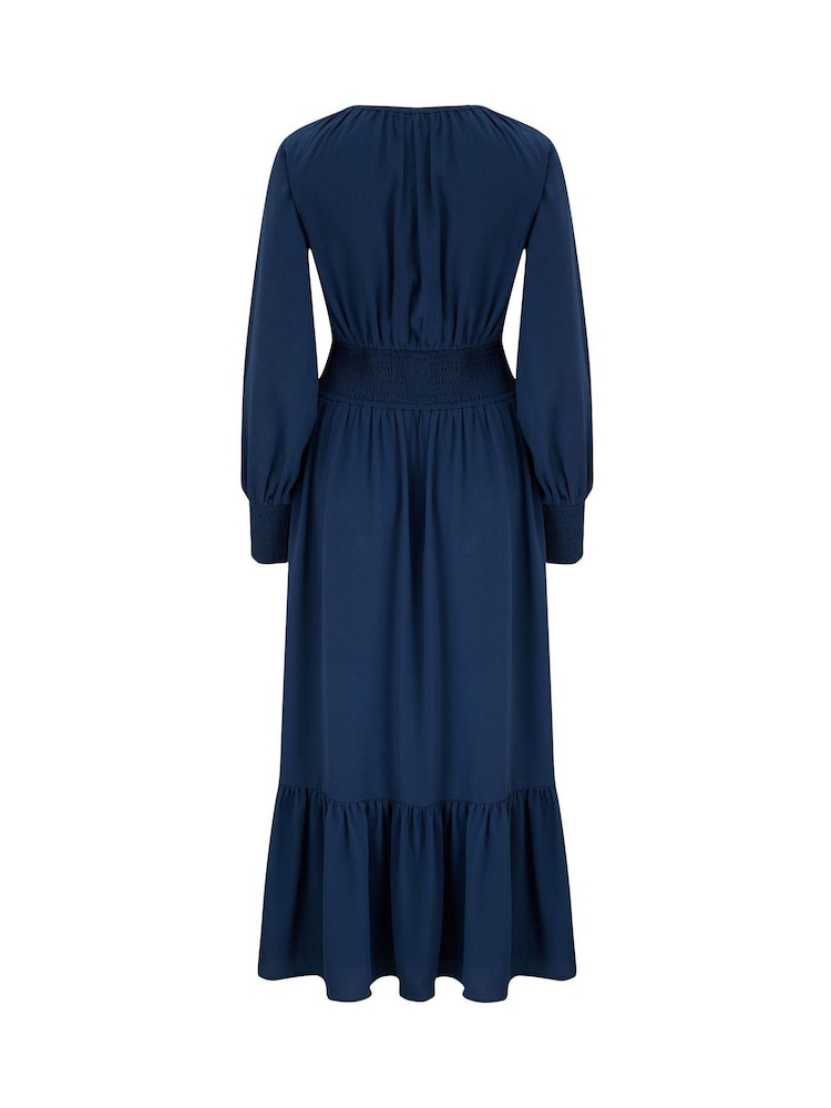 Pour Moi Blue Carmen Fuller Bust Woven Elasticated Neckline Long Sleeve Midaxi Dress - Image 4 of 4