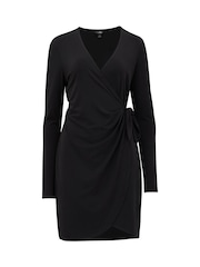 Pour Moi Black Bryony Fuller Bust Slinky Stretch Jersey Wrap Short Dress - Image 3 of 4