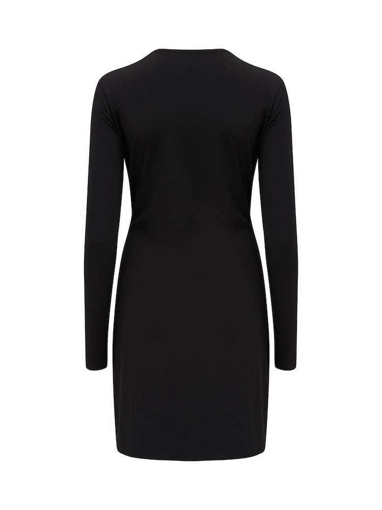 Pour Moi Black Bryony Fuller Bust Slinky Stretch Jersey Wrap Short Dress - Image 4 of 4