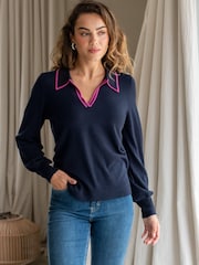Albastru - Pour Moi Rowan Contrast Knit Jumper with LENZING™ ECOVERO™ Viscose - Image 1 of 4