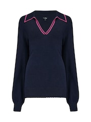Albastru - Pour Moi Rowan Contrast Knit Jumper with LENZING™ ECOVERO™ Viscose - Image 3 of 4