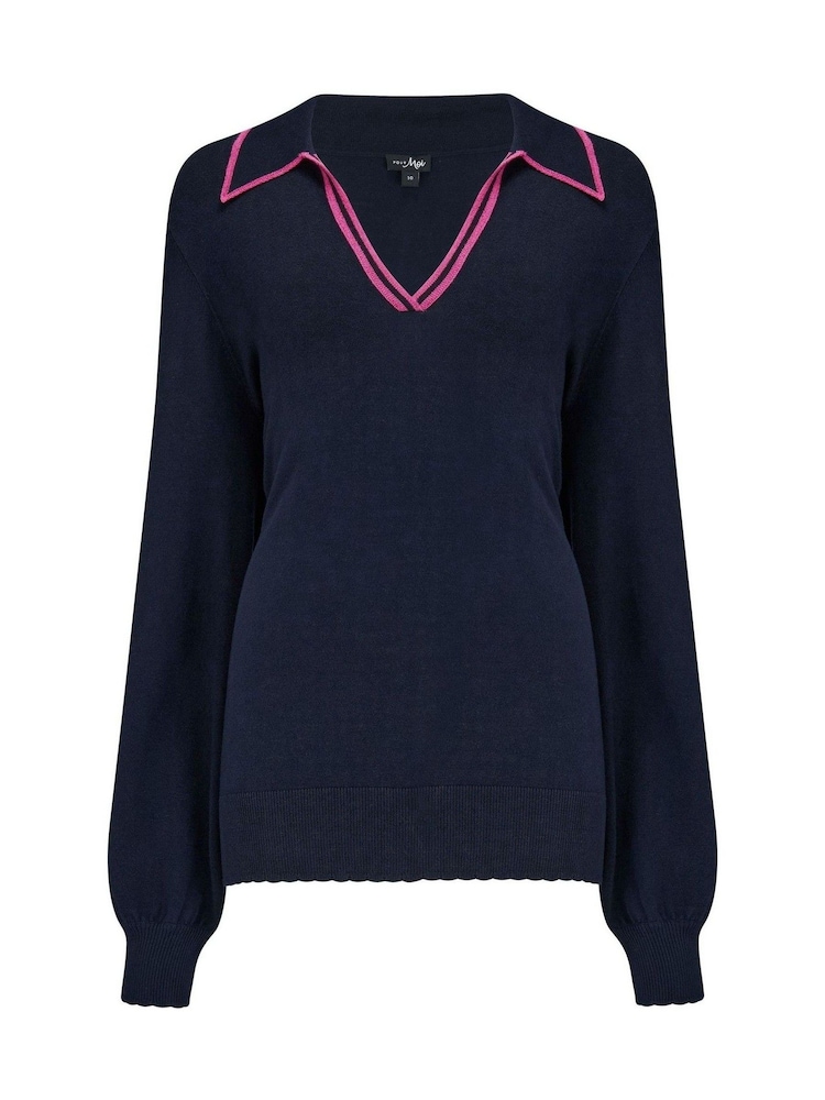 Pour Moi Blue Rowan Contrast Knit Jumper with Viscose - Image 3 of 4