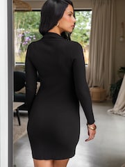 Pour Moi Black Beth Rib Knit Mini Dress with Viscose - Image 2 of 4