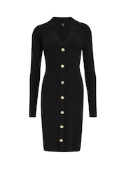Pour Moi Black Beth Rib Knit Mini Dress with Viscose - Image 3 of 4