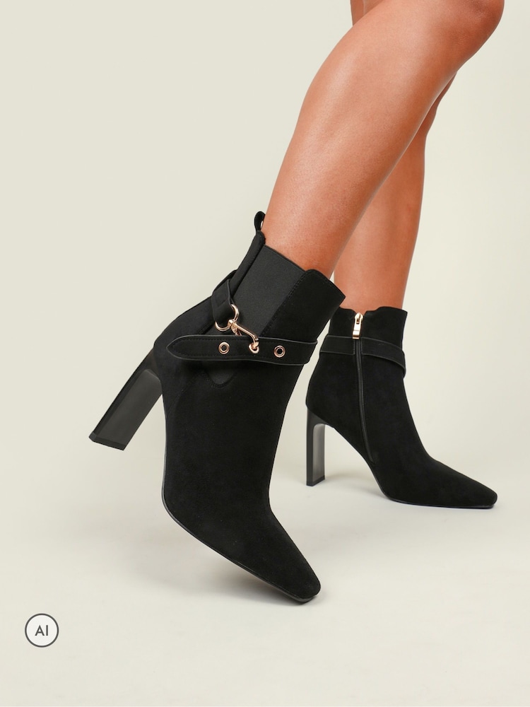 Simmi London Black Ledger Detail Heeled Ankle Boots - Image 1 of 4