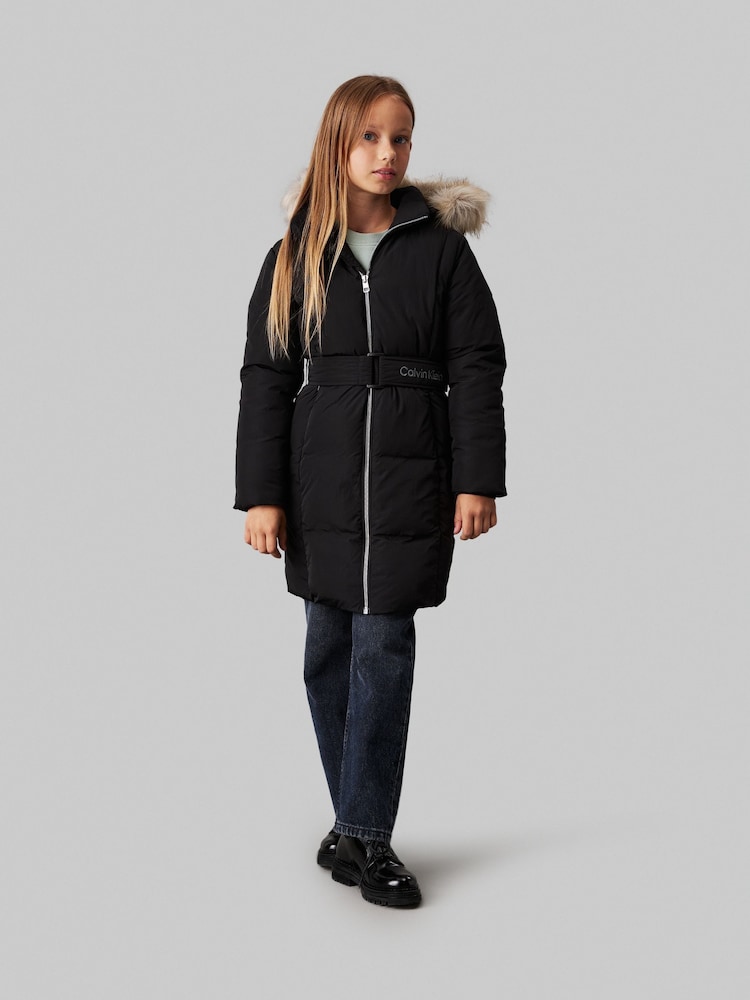 Calvin Klein Black Classic Belted Faux Fur Coat - Image 1 of 5
