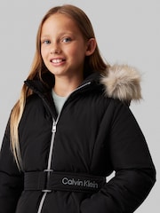 Calvin Klein Black Classic Belted Faux Fur Coat - Image 4 of 5