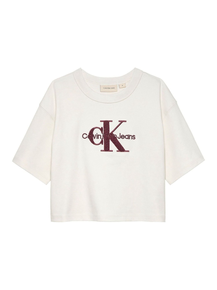 Calvin Klein White 100% Cotton Teddy Monologo Short Sleeved T-Shirt - Image 1 of 2