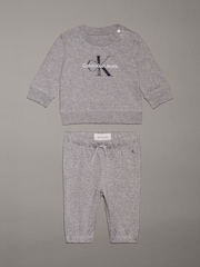 Calvin Klein Grey Monogram Crew Neck Sweat Top & Leggings Set - Image 1 of 2