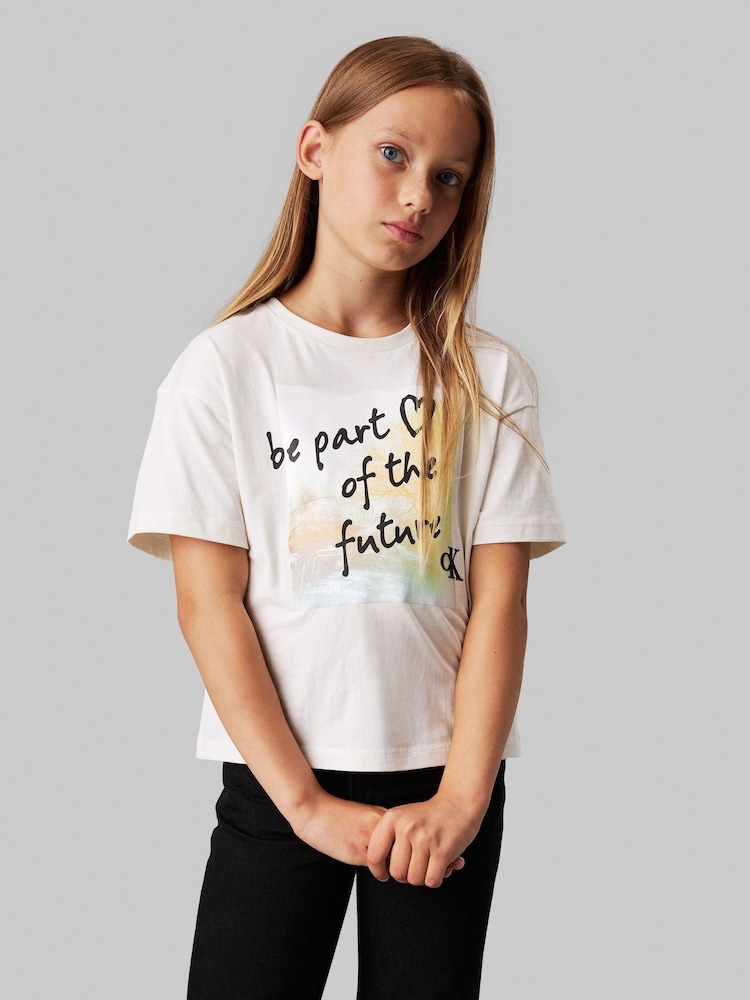 Calvin Klein White 100% Cotton City Graphic Short Sleeved T-Shirt - Image 1 of 4 Calvin Klein White 100% Cotton City Graphic Short Sleeved T-Shirt - Image 1 of 4