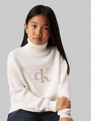 Calvin Klein White Monologo Roll Neck Jumper - Image 1 of 5