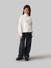 Calvin Klein White Monologo Roll Neck Jumper - Image 2 of 5
