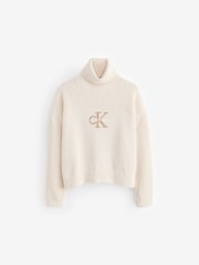 Calvin Klein White Monologo Roll Neck Jumper - Image 5 of 5