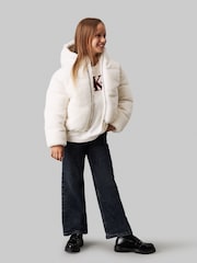 Calvin Klein White Teddy Hooded Puffer Jacket - Image 2 of 4