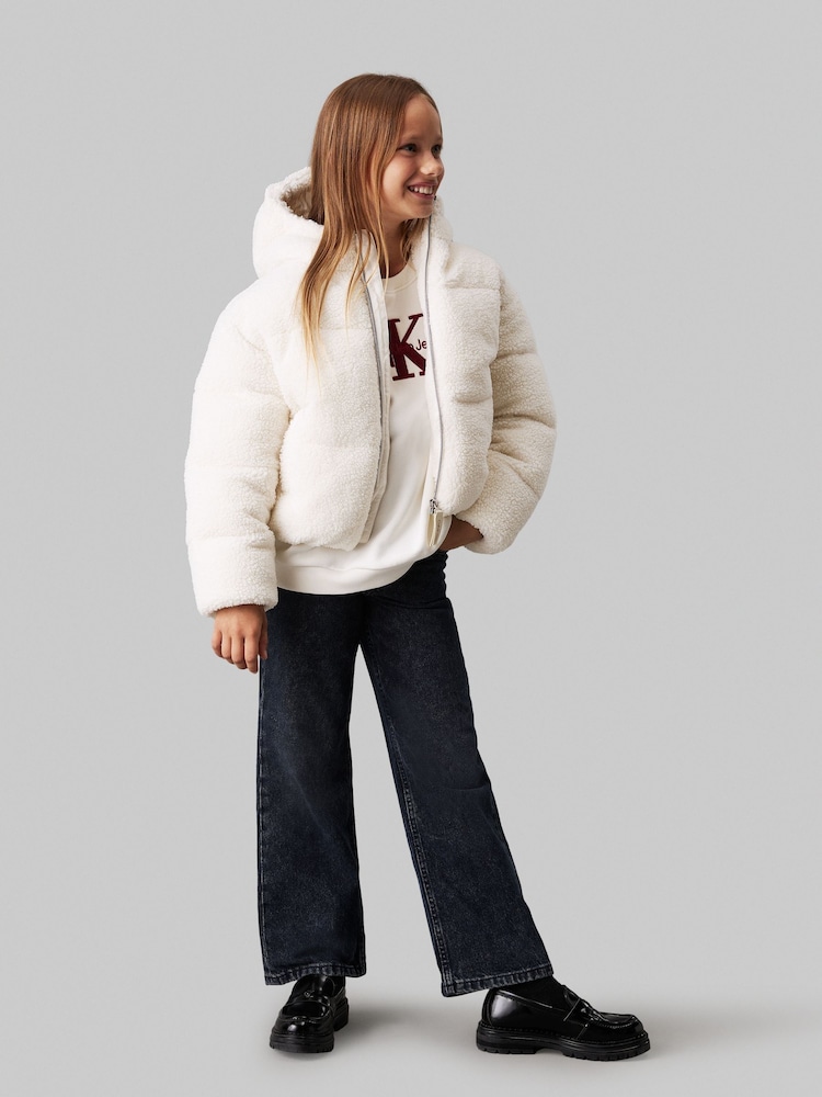 Calvin Klein White Teddy Hooded Puffer Jacket - Image 2 of 4