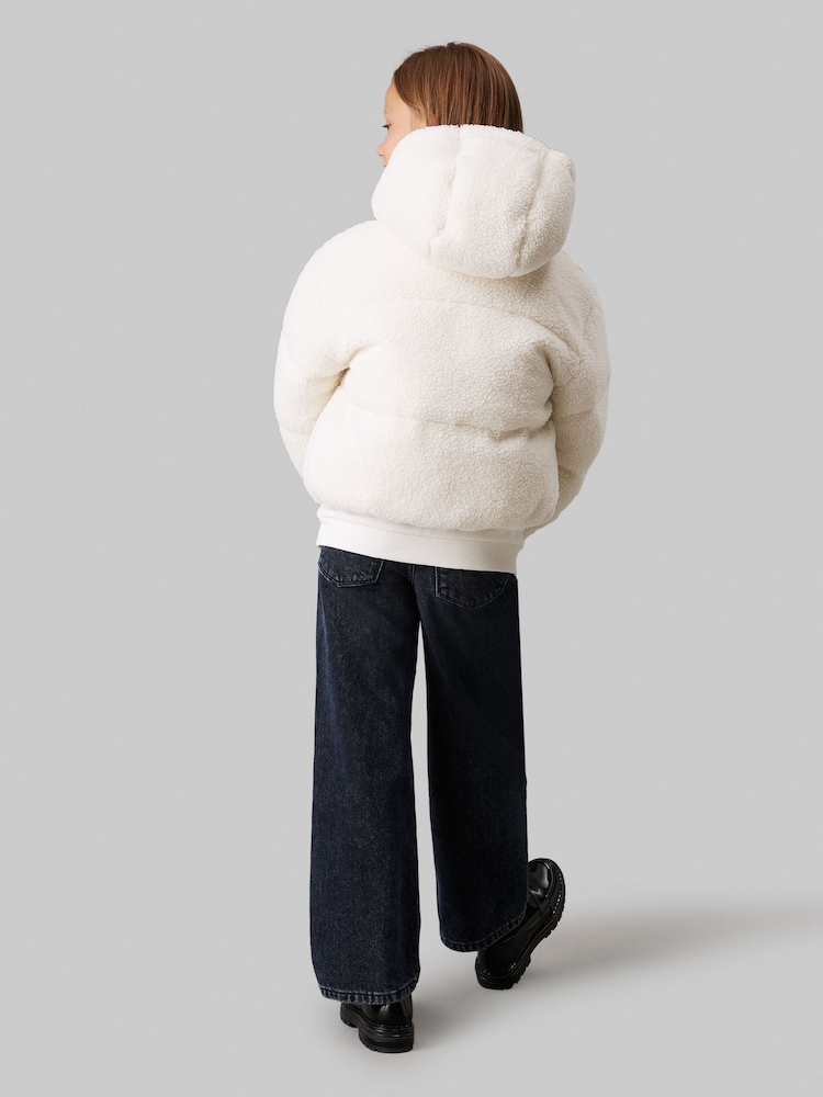 Calvin Klein White Teddy Hooded Puffer Jacket - Image 3 of 4