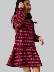 Calvin Klein Burgundy Red Logo Fleece Long Sleeved Dress - Image 1 of 2
