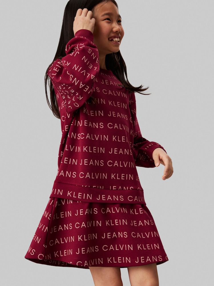 Calvin Klein Burgundy Red Logo Fleece Long Sleeved Dress - Image 1 of 2