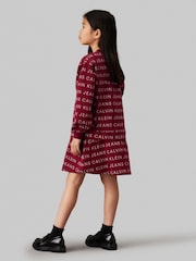 Calvin Klein Burgundy Red Logo Fleece Long Sleeved Dress - Image 2 of 2