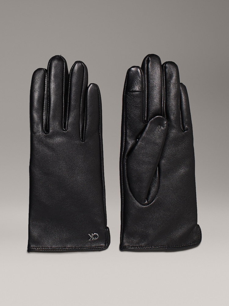 Calvin Klein Black Metal Leather Gloves - Image 1 of 3