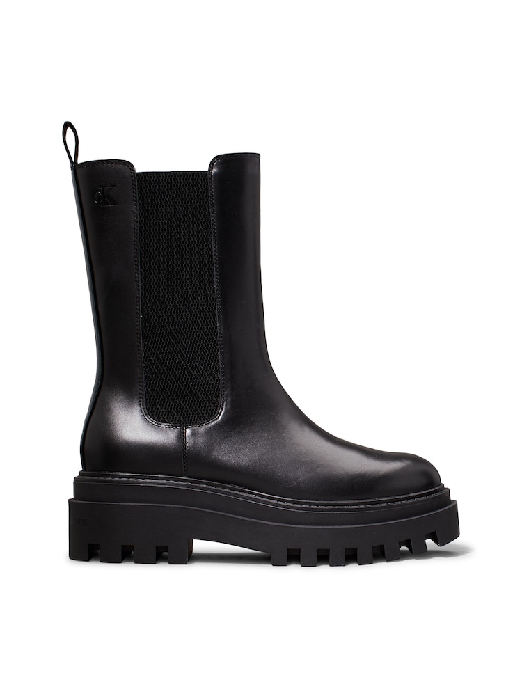 Calvin Klein Black Flatform Leather Chelsea Boots - Image 1 of 6 Calvin Klein Black Flatform Leather Chelsea Boots - Image 1 of 6