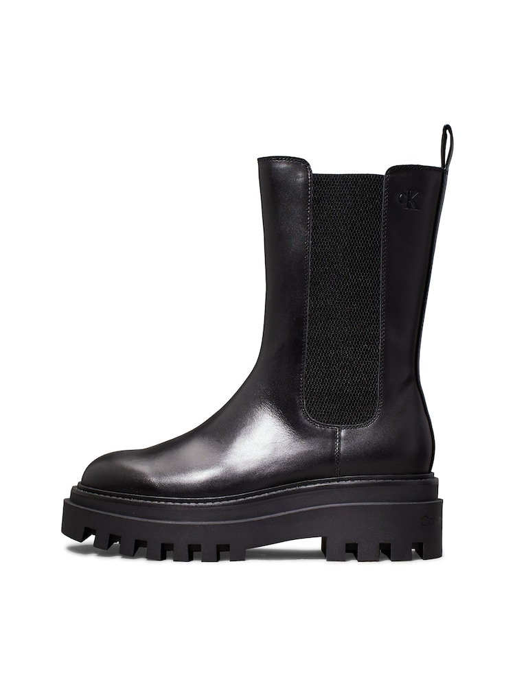 Calvin Klein Black Flatform Leather Chelsea Boots - Image 2 of 6 Calvin Klein Black Flatform Leather Chelsea Boots - Image 2 of 6