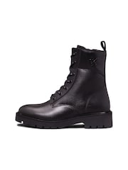 Calvin Klein Black Leather Combat Boots - Image 2 of 7