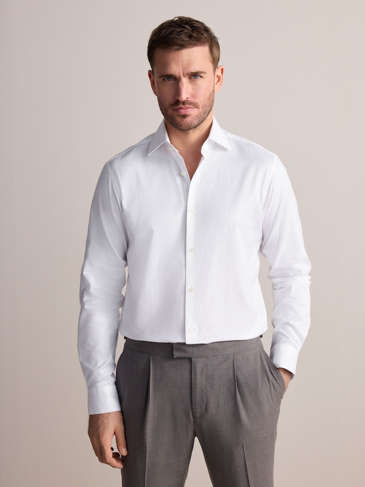 White Slim Fit Signature 100% Cotton with Textured Smart Shirt - Image 1 of 8 White Slim Fit Signature 100% Cotton with Textured Smart Shirt - Image 1 of 8