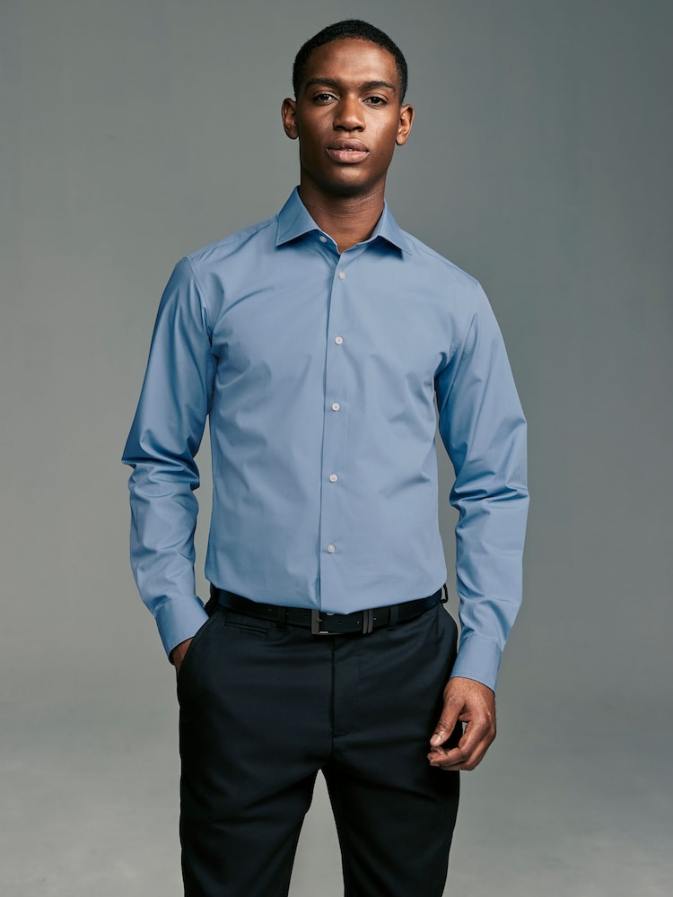 Cornflower Blue Slim Fit Easy Care Single Cuff Smart Shirt - Image 1 of 10 Cornflower Blue Slim Fit Easy Care Single Cuff Smart Shirt - Image 1 of 10