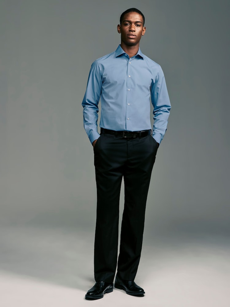 Cornflower Blue Slim Fit Easy Care Single Cuff Smart Shirt - Image 2 of 10 Cornflower Blue Slim Fit Easy Care Single Cuff Smart Shirt - Image 2 of 10