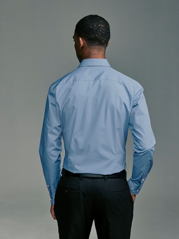 Cornflower Blue Slim Fit Easy Care Single Cuff Smart Shirt - Image 3 of 10