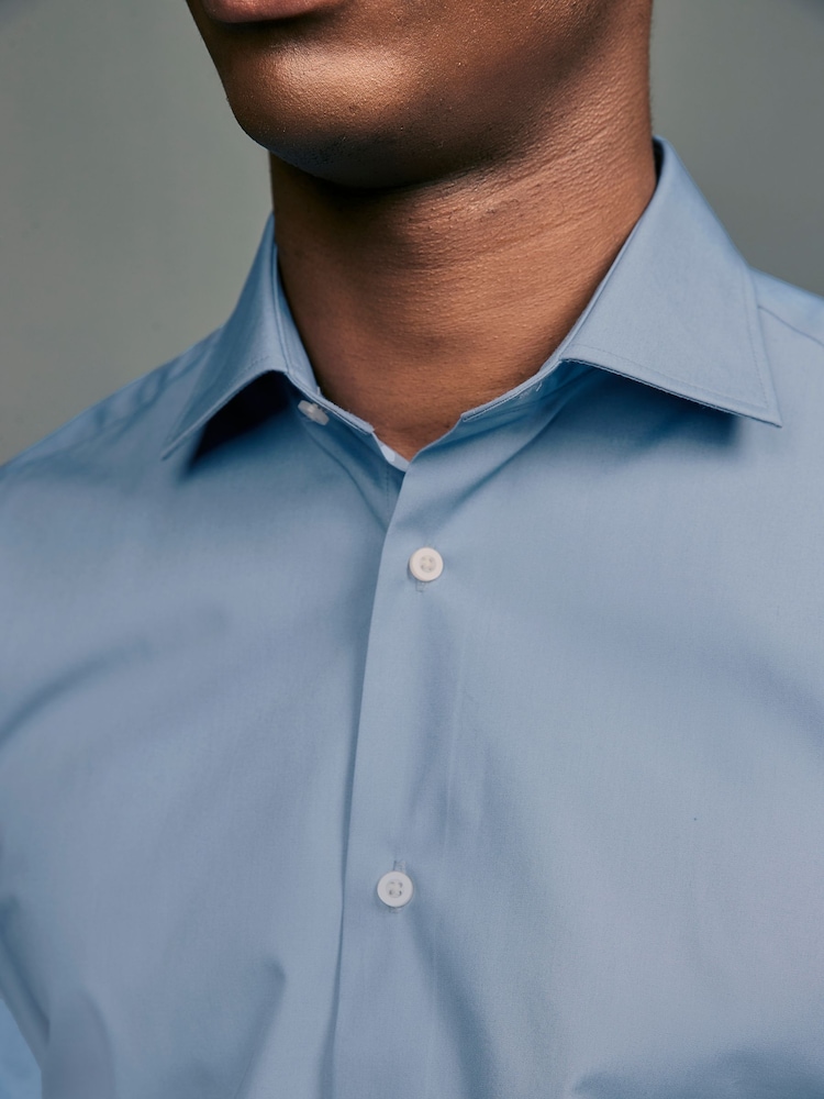 Cornflower Blue Slim Fit Easy Care Single Cuff Smart Shirt - Image 6 of 10