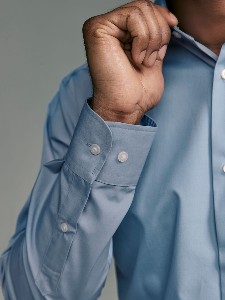 Cornflower Blue Slim Fit Easy Care Single Cuff Smart Shirt - Image 7 of 10