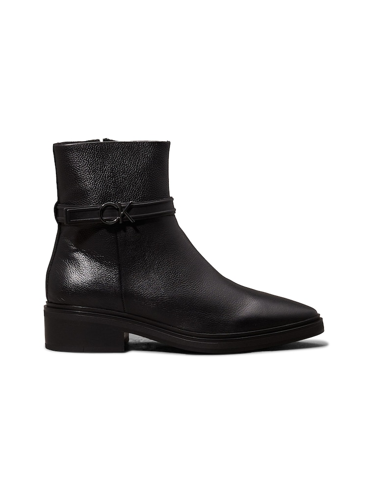 Calvin Klein Black Leather Heeled Ankle Boots - Image 1 of 7