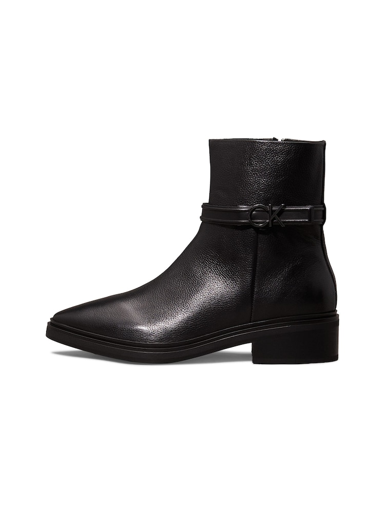 Calvin Klein Black Leather Heeled Ankle Boots - Image 2 of 7