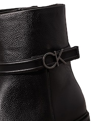 Calvin Klein Black Leather Heeled Ankle Boots - Image 7 of 7