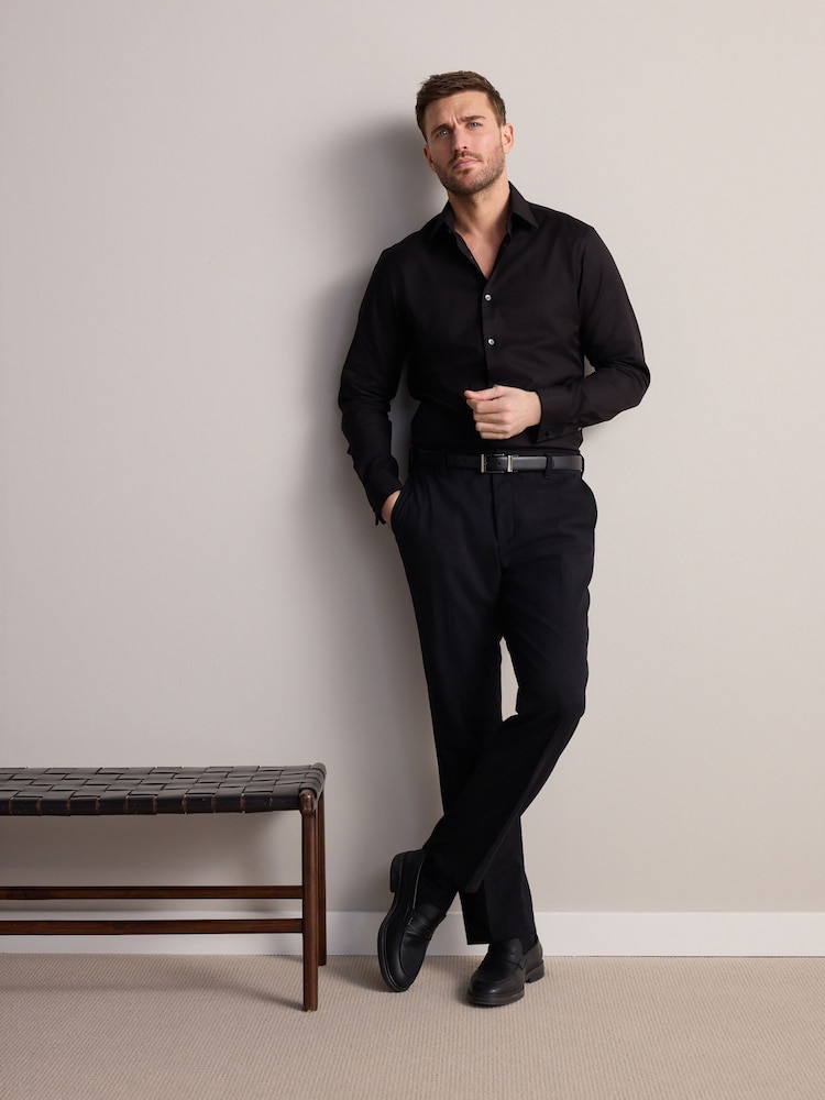 Black Slim Fit Signature Premium 100% Cotton Textured Smart Shirt - Image 2 of 8 Black Slim Fit Signature Premium 100% Cotton Textured Smart Shirt - Image 2 of 8