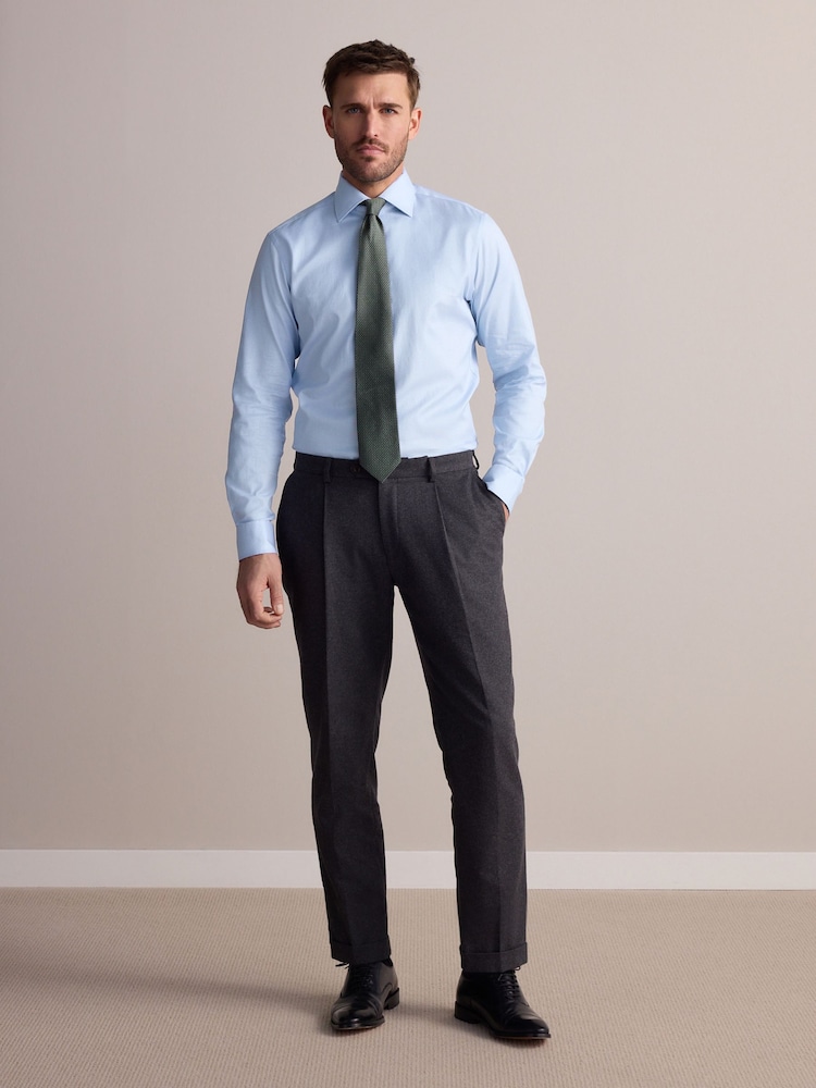 Blue Slim Fit Signature 100% Cotton with Textured Smart Shirt - Image 2 of 8 Blue Slim Fit Signature 100% Cotton with Textured Smart Shirt - Image 2 of 8