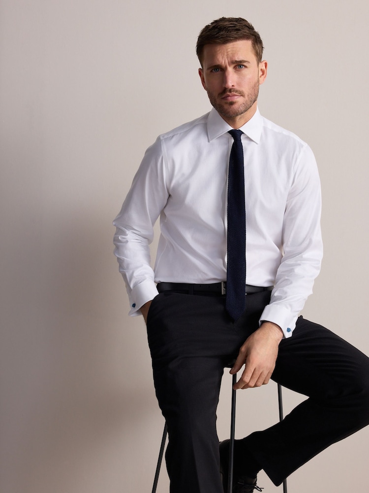 White Regular Fit Signature Premium 100% Cotton Textured Smart Shirt - Image 1 of 1