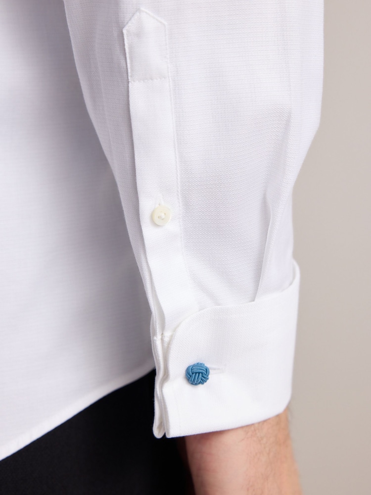 White Regular Fit Signature Premium 100% Cotton Textured Smart Shirt - Image 4 of 8