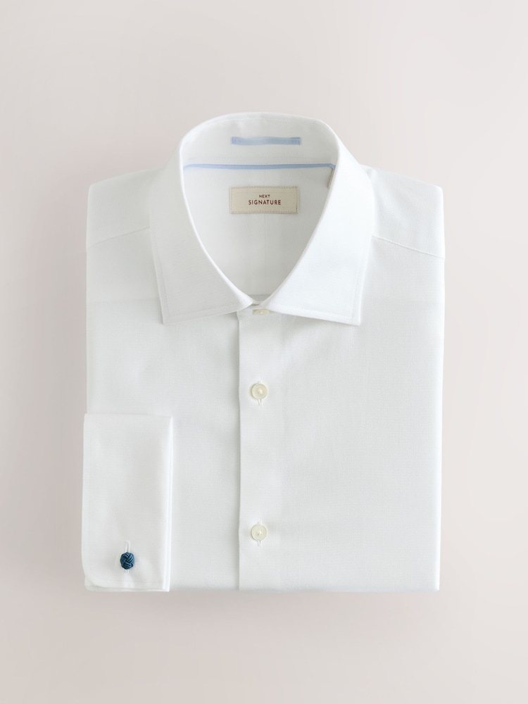 White Regular Fit Signature Premium 100% Cotton Textured Smart Shirt - Image 6 of 8