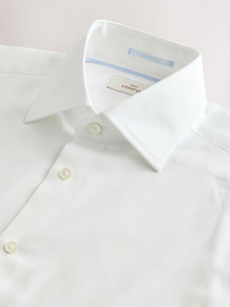 White Regular Fit Signature Premium 100% Cotton Textured Smart Shirt - Image 7 of 8