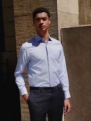 Blue Regular Fit Signature 100% Cotton with Textured Smart Shirt - Image 1 of 7
