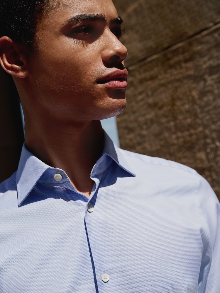 Blue Regular Fit Signature 100% Cotton with Textured Smart Shirt - Image 2 of 7