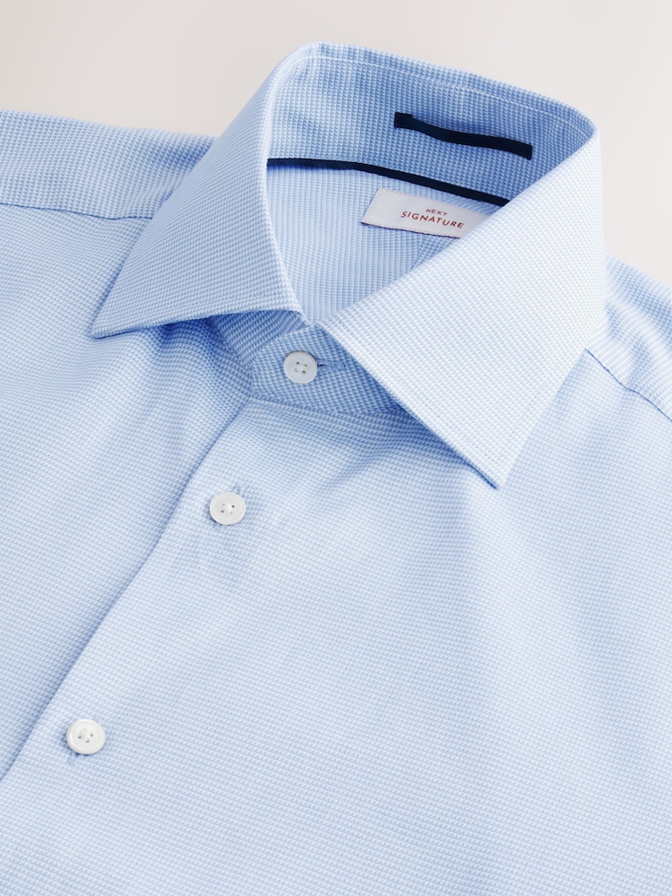 Blue Regular Fit Signature 100% Cotton with Textured Smart Shirt - Image 6 of 7