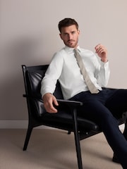 White Regular Fit Signature 100% Cotton with Textured Smart Shirt - Image 1 of 6