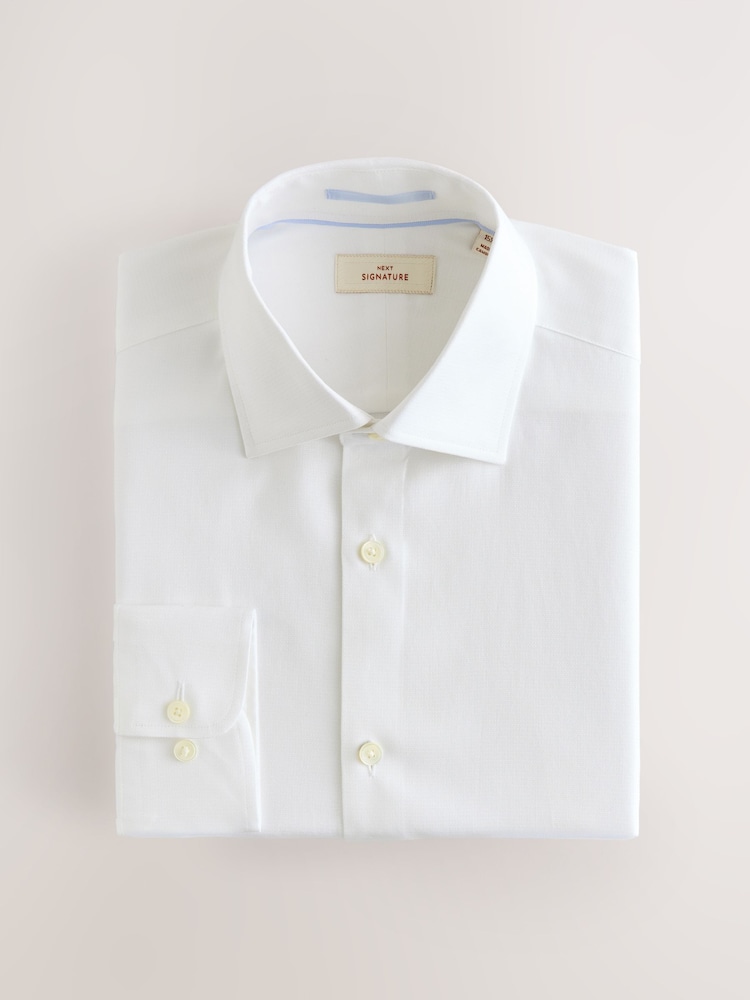 White Regular Fit Signature 100% Cotton with Textured Smart Shirt - Image 1 of 6